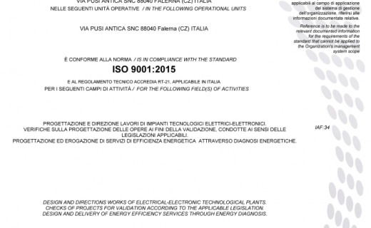 Certificato Qualità ISO 9001:2015 - Graziano Ingegneria